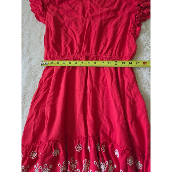 Solitaire Eyelet Floral design Ruffle sleeved mini dress womens size Medium - Picture 6 of 6